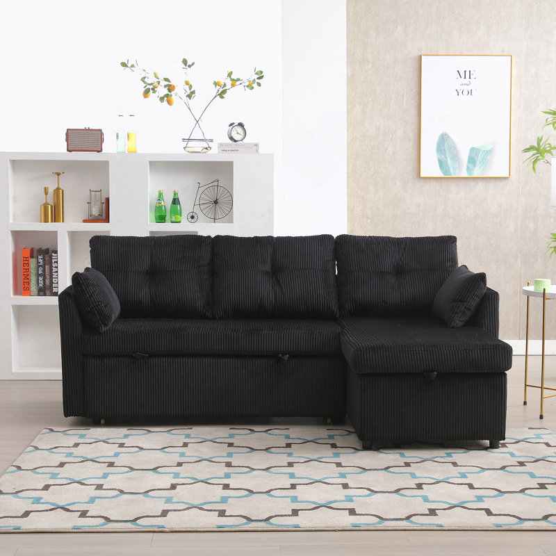 Modular Sectional Sofa L Shaped Modular Couch with Reversible Chaise, Black Velvet