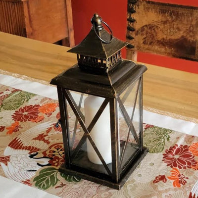 Lantern Decorative Indoor & Outdoor, Large Hanging Candle Lanterns Home Decor, Vintage Metal Candle Holders For Front Porch Patio Wedding Party, Halloween Christmas Decorations (Black)