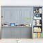 Grand lit gris avec bureau intégré et tablette de rangement pour livres, matériaux en pin massif, conception spacieuse, amplement d'espace, pliable-1827640635-1827640632