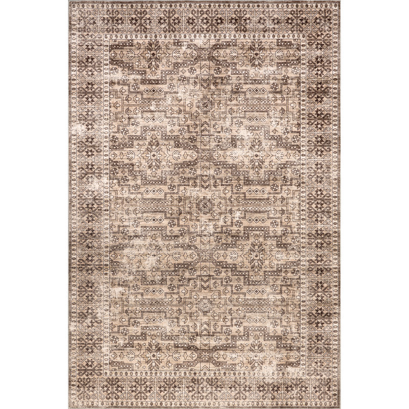 Jett Floral Border SplashGuard Machine Washable Area Rug, Rectangle 9' x 12'