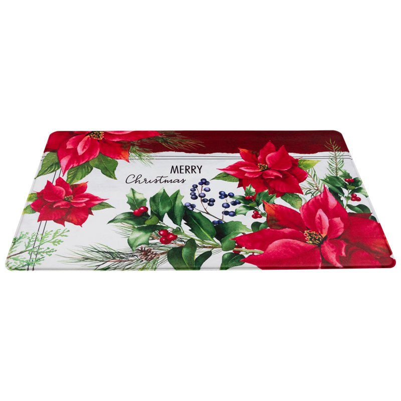 Poinsettia Merry Christmas Kitchen Comfort Anti-Fatigue Floor Mat- 17.75" X 29.5"