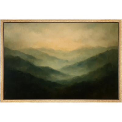 «Misty Green Mountain Range Tranquil Nature Landscape», reproduction d'art sur toile encadrée