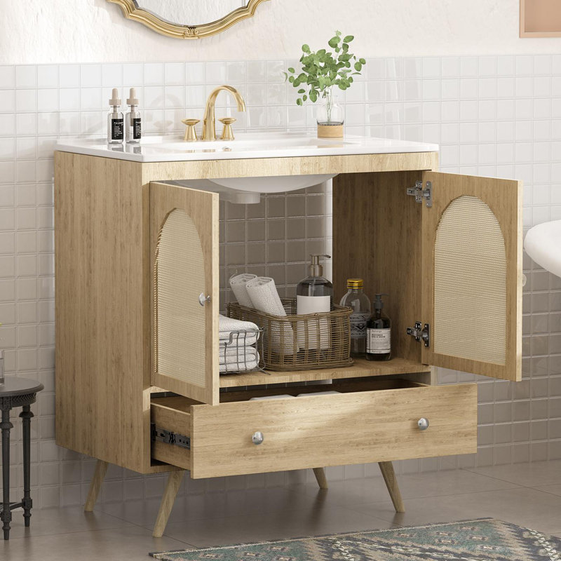30"Single Bathroom Vanity With Ceramic Sink Top, Oak