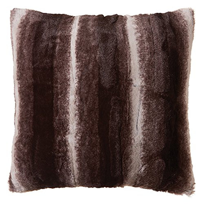 Mink Brown and White Striped Faux Fur Square Throw Pillow
