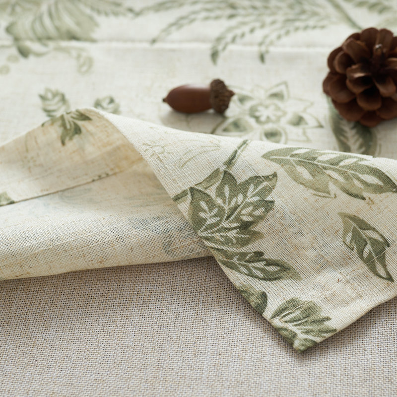 Linen Floral Printed Double Layered Kitchen Valance, Green/Beige