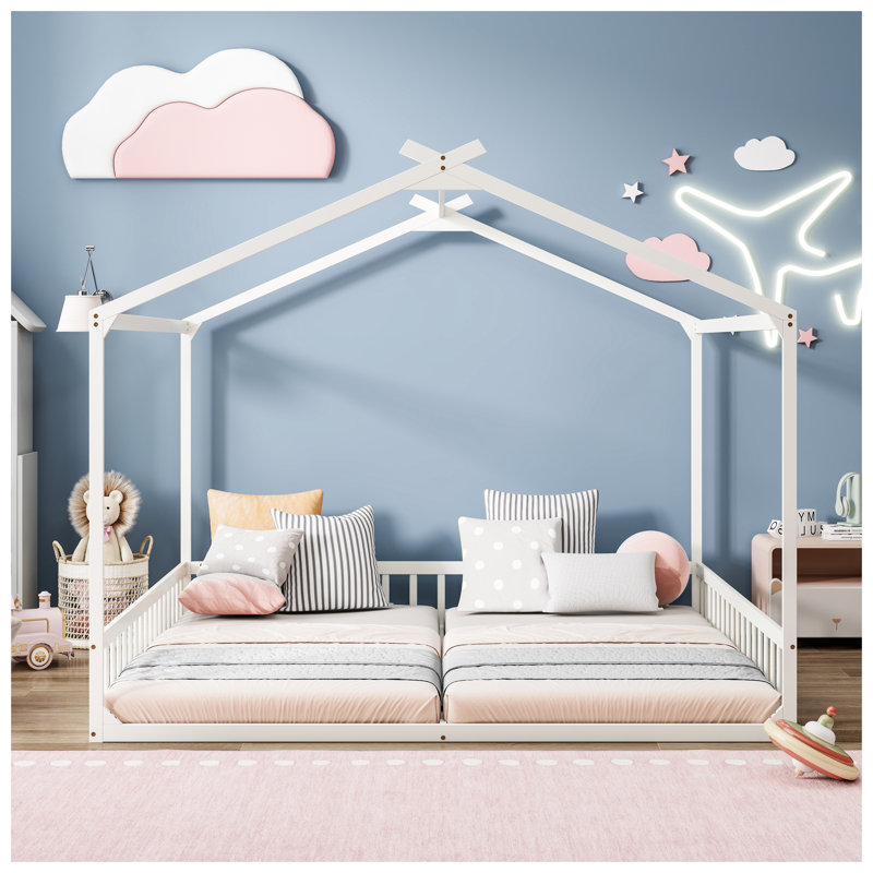 Structure de lit simple en pin blanc avec garde-corps de sécurité pour deux enfants - sans porte