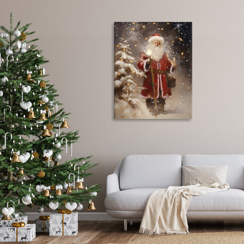 «Santa in Snowy Night Scene», art mural sur toile par Ramona Murdock, H 48 po x l 36 po