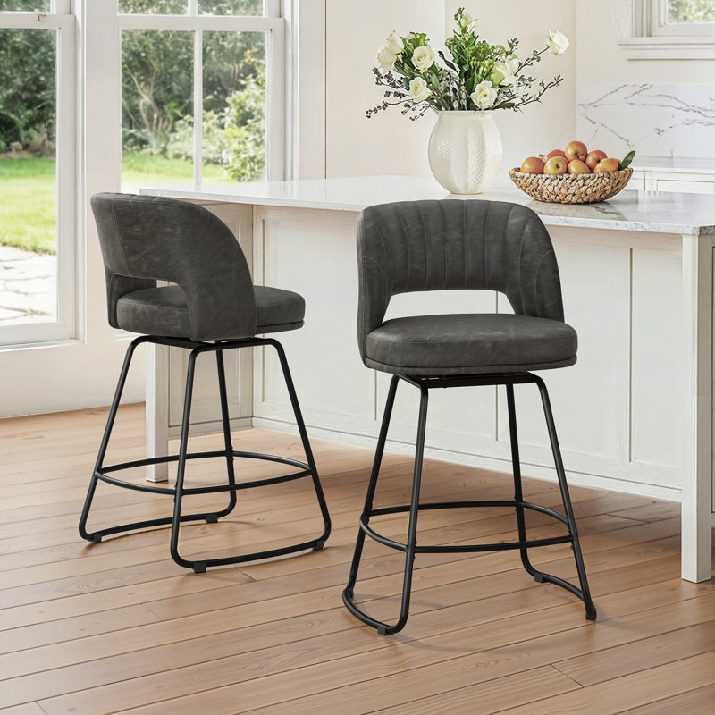 26''H Swivel Barstools With Metal Legs, Gray, 2
