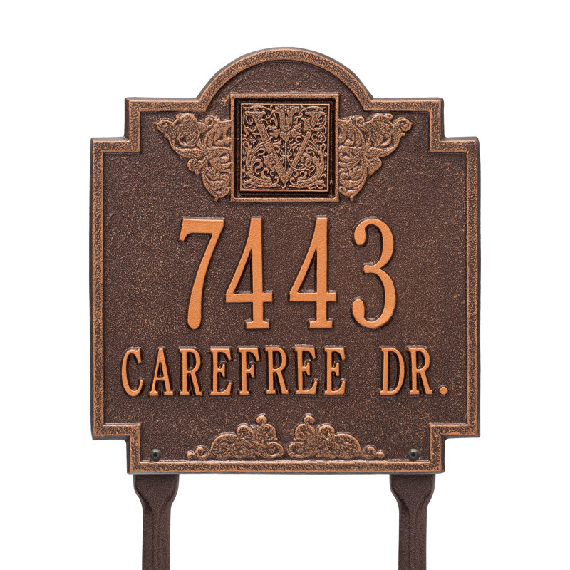 Monogram 2-Line Lawn Address Sign, Antique Copper, Yes