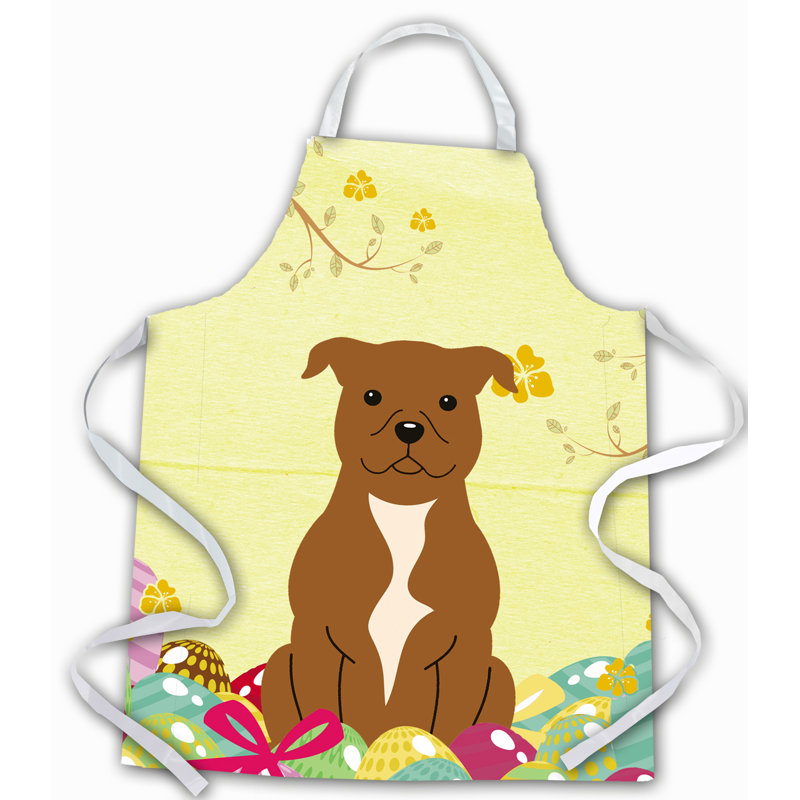 Easter No Pattern Bib Apron, Yellow/Blue, Staffordshire Bull Terrier
