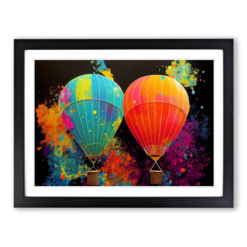 Hot Air Balloons Splashed Vol.1 Abstract - Single Picture Frame Print, Black Framed, 46cm H x 64cm W x 2cm D