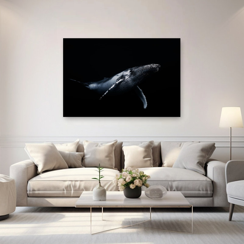 Humpback Whale Deep Blue Serene Contemporary Whale Nature Ocean Wall Art Print 1 Piece Wrapped Canvas Wall Art