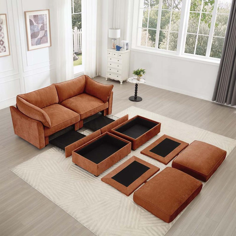 Causeuse en chenille avec excellent espace de rangement, 2 repose-pieds mobiles, 2, Vert, H 31,4 po x l 78,7 po x P 56,6 po