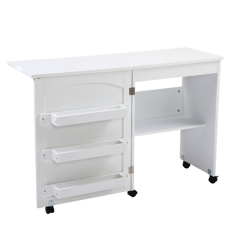 Giantex White Folding Sewing Craft Cart Table Shelves Storage Cabinet Home Furniture