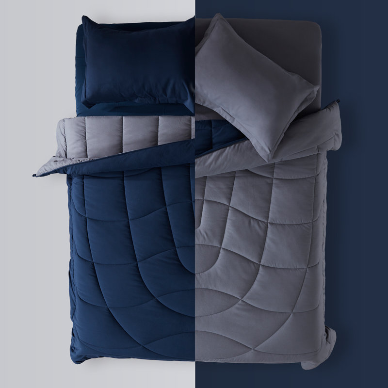 King Size Navy and Gray Reversible Microfiber Comforter