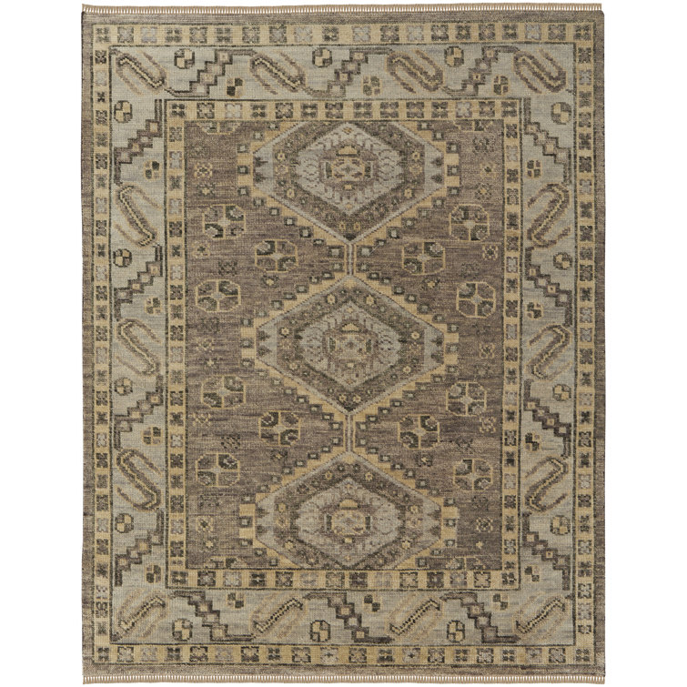 Narely Hand Knotted Wool Geometric Area Rug in Gray