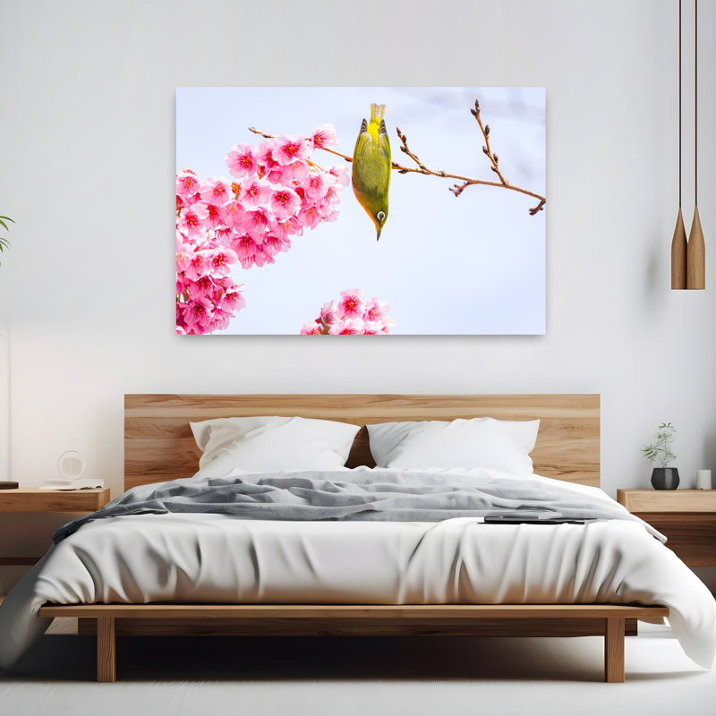 Vibrant Cherry Blossoms Bird by JUNKO TORIKAI - Wrapped Canvas Print, 152.4 cm H x 101.6 cm W