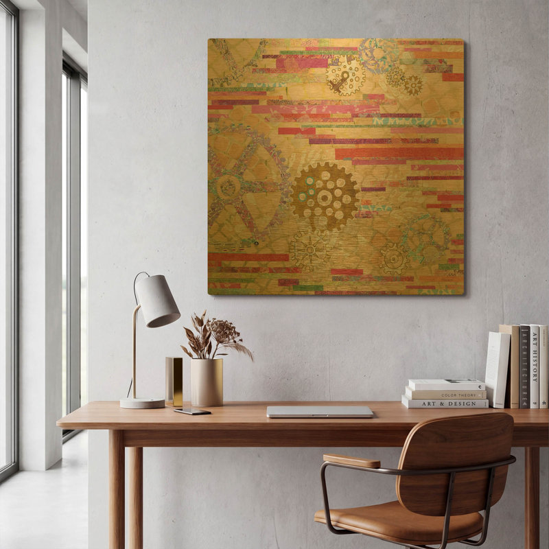 «EU Timetable II» par Kathy Ferguson, art mural en métal doré, 36 po x 36 po, 36 po x 36 po