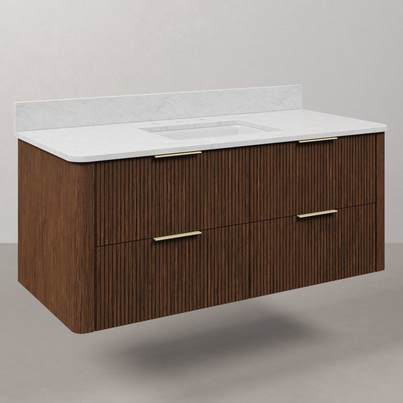 Eureka 48 In. Single Rectangle Sink Floating Bathroom Vanity with Cultured Marble Top in Truffle Oak