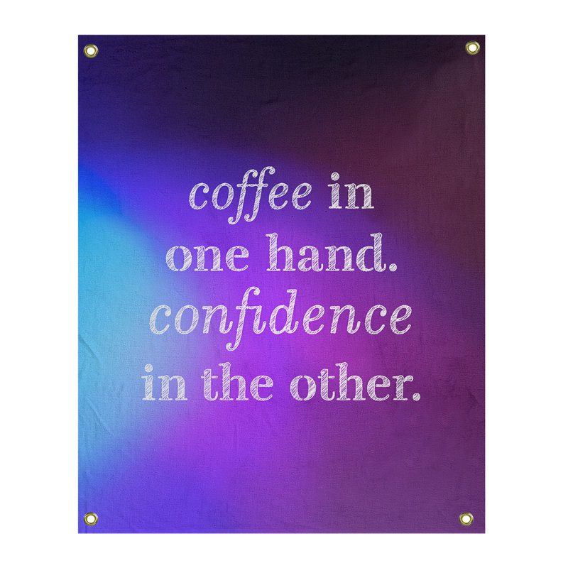 Tapisserie de polyester à citation de café et de confiance en polyester, H 36 po x l 26 po, Bleu / Mauve