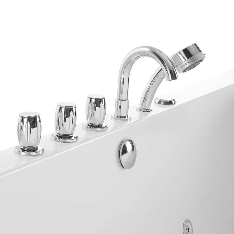 67'' White Freestanding Acrylic Whirlpool Bathtub with Faucet