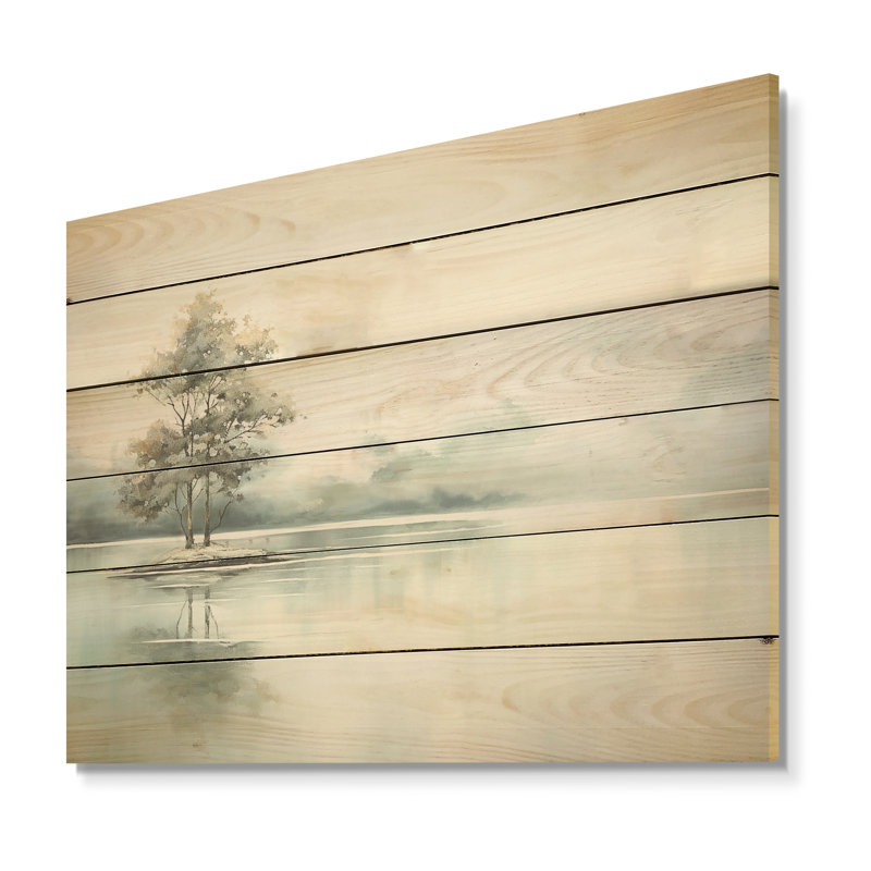 Minimal Lake Tranquility - Lakes Lakehouse, art mural sur bois de pin naturel, H 24 po x l 32 po
