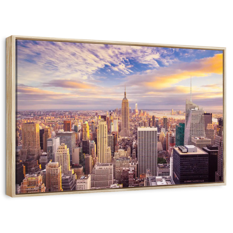 NY d'en haut, Cadre flottant en bois naturel, 40 po x 27 po