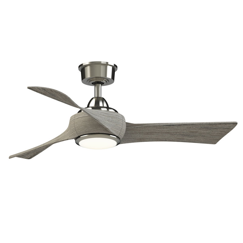 Wrap Custom 44 inch Indoor/Outdoor Ceiling Fan with LED CCT Select Light Kit - Brushed Nickel with Weathered Wood blades