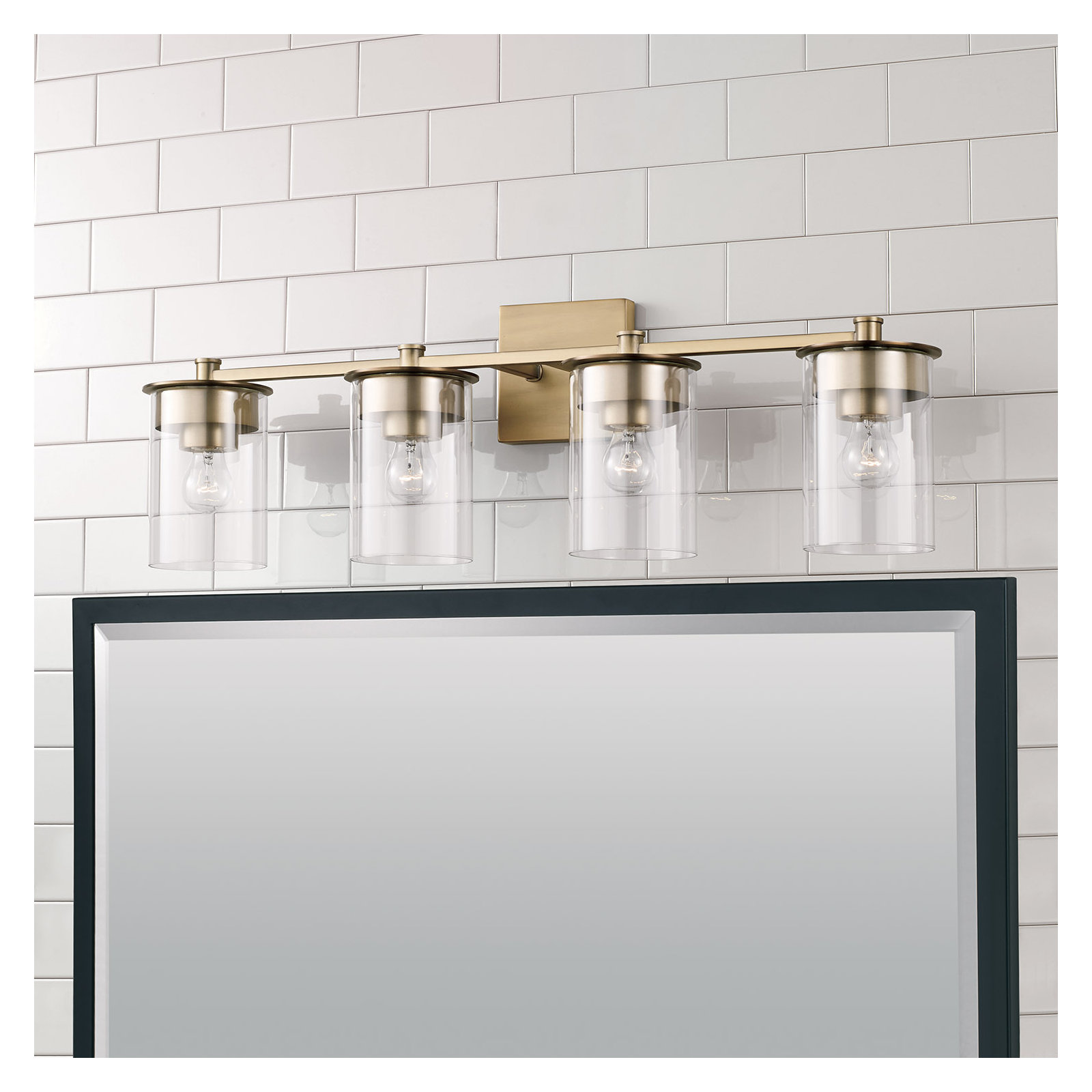 Elstone 4 Light Transparent Dimmable Vanity Light, Aged Brass