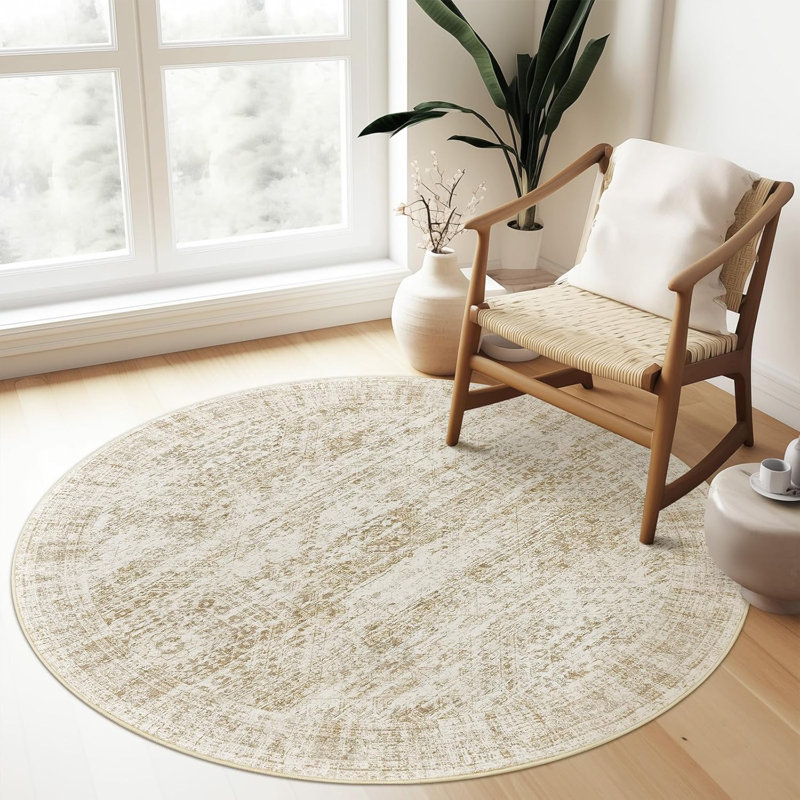 Tapis lavable rétro antidérapant (beige), Rond 5 pi