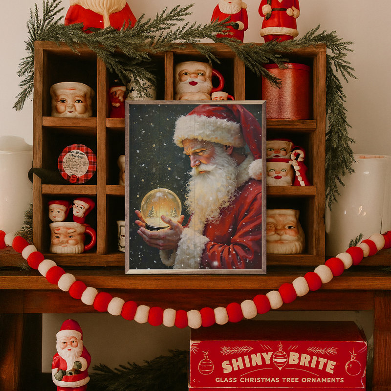 Santa With Snowglobe, 20" H x 16" W