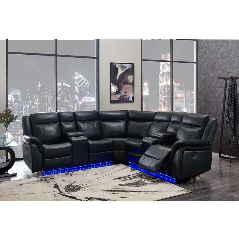 Canapé modulaire en cuir noir Jupiter