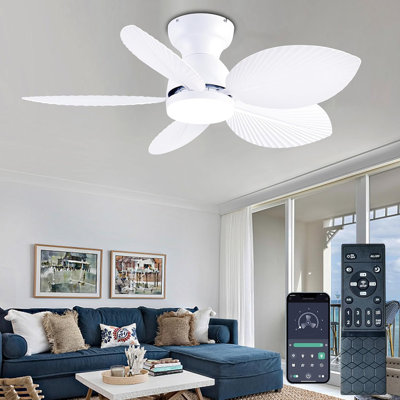 Tropical Ceiling Fans With Light, 38-Inch Flush Mount Palm Leaf Ceiling Fans For Bedrooms, Indoors And Outdoors, Remote Control/APP Control, 6-Speed, Dimmable, Reversible