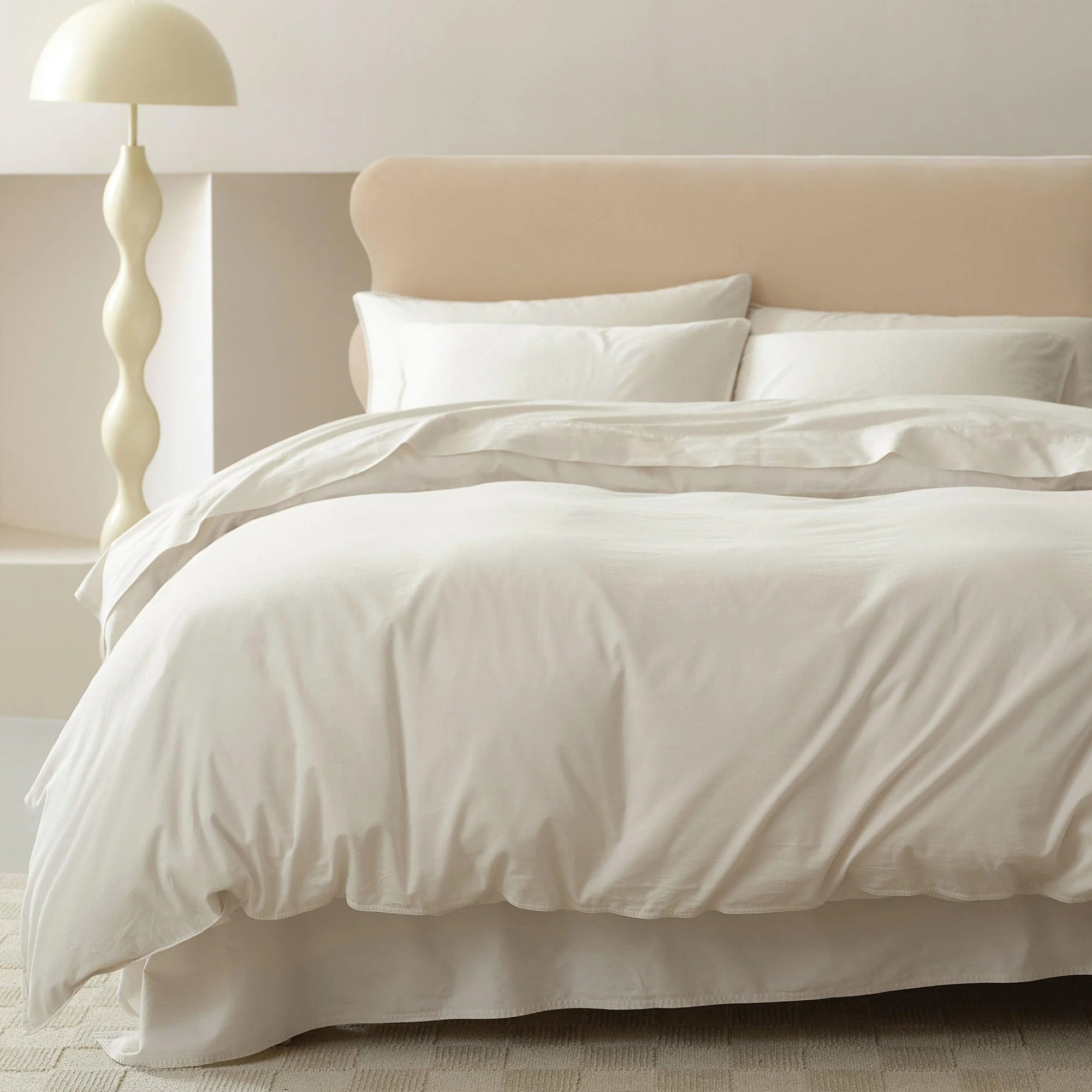 Double Stitch 100% GOTS Certified Long Staple Cotton Duvet Cover, Queen Duvet Cover + 2 Shams, Coconut Milk