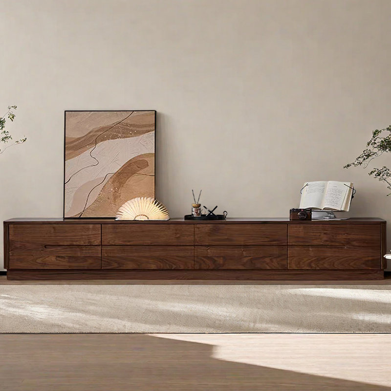 Meuble télé simple en bois de noyer noir, H 16,53 po x L 102,36 po x l 15,74 po