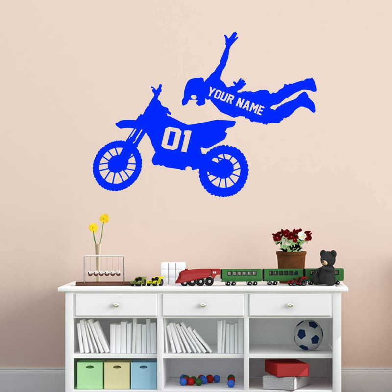 Adhésif décoratif «Dirt Bike Rider», H 18 po x l 22,5 po, Bleu