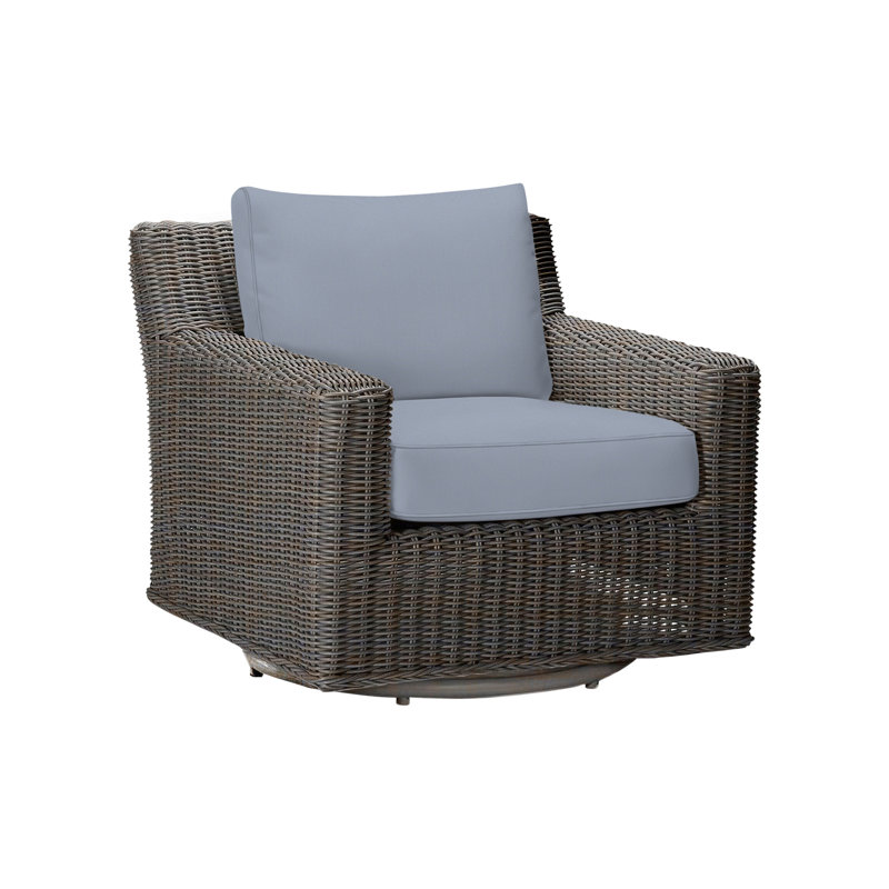 Fauteuil rotatif tissé rustique et haut-parleur noir Noyer, Welt, Sunbrella® ‑ Arbor Chambray colombe, Noir noyer