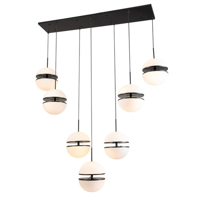 Lustre 7 lumières Meredosia, H 160 po x l 62 po x P 20 po, Noir mat