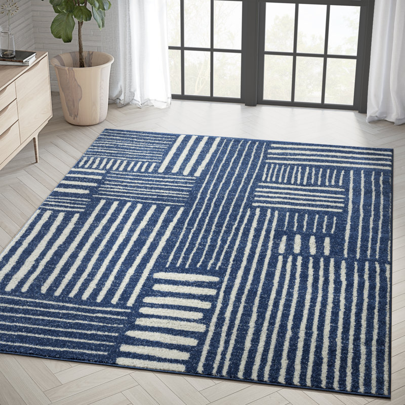 Tapis rayé bleu Tidaholm Carlisia, Rectangle 5 pi 3 po x 7 pi 6 po