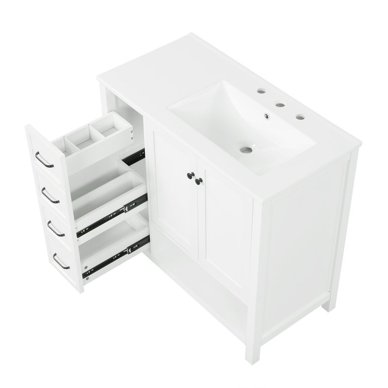 Spacious 36" Solid Wood Vanity With Ceramic Sink, Modern Design