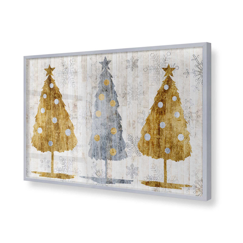Imprimé d'arbres de Noël métalliques, H 17,25 po x l 21,25 po x P 1,25 po, Cadre simple en chrome poli poli