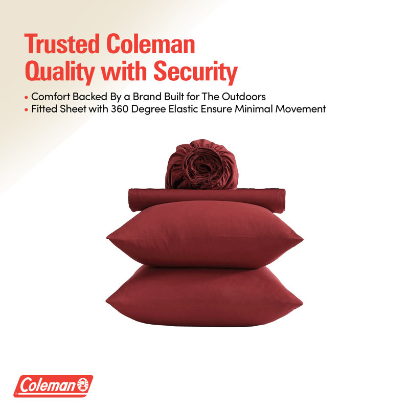 Coleman® 4 Piece Microfiber Solid Bed Sheet Set - Queen, Burgundy, Queen, Burgundy