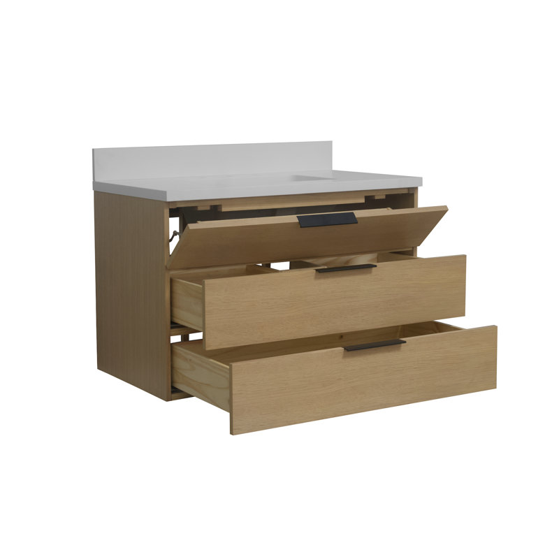 Mitchell 36'' Single Bathroom Vanity with Top, Blonde Wood, Matte White
