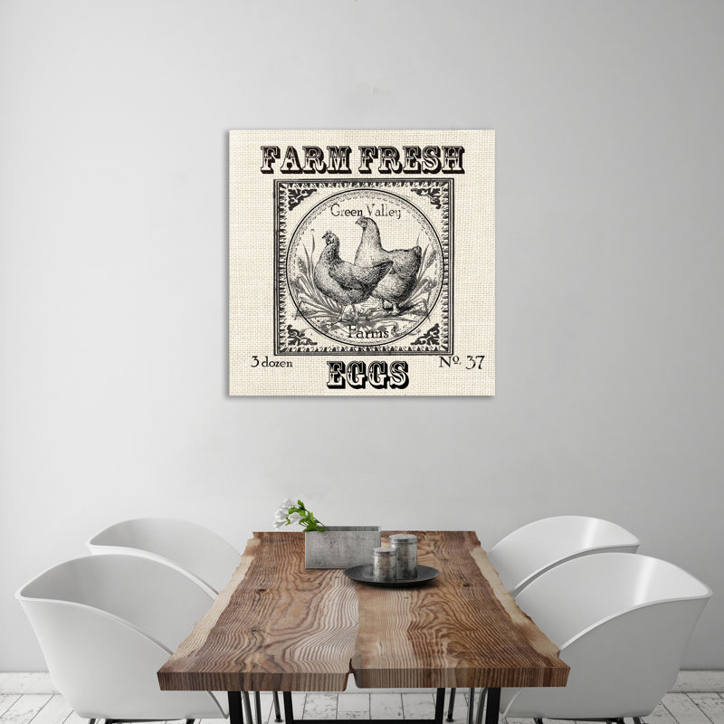 «Farmhouse Black & White Grain Sack: Rooster & Chicken», toile tendue par August Grove®, H 18 po x l 18 po x P 1,5 po