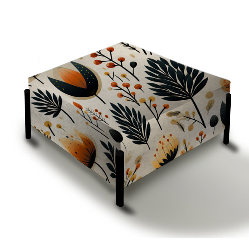 Motif floral beige et noir Meadow - Grand repose-pieds carré floral