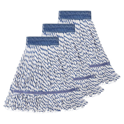 Tête de vadrouille à plancher en fil 16 oz Moptimistic | Paquet de 3 | Rayonne blanche avec remplacement de tête de fil bleu | Durable et économique | Pour usage domestique, industriel et commercial
