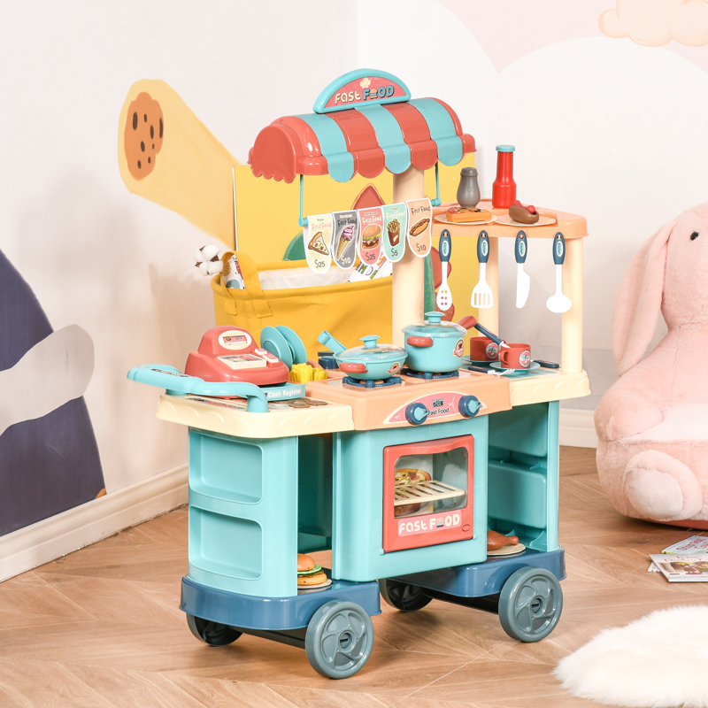 Qaba Kids Fast Food Shop Cart Pretend Toy Kitchen Supermarket Toy