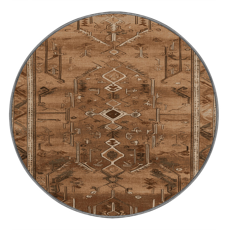 Tapis brun lavable à la machine, Rond 8 pi