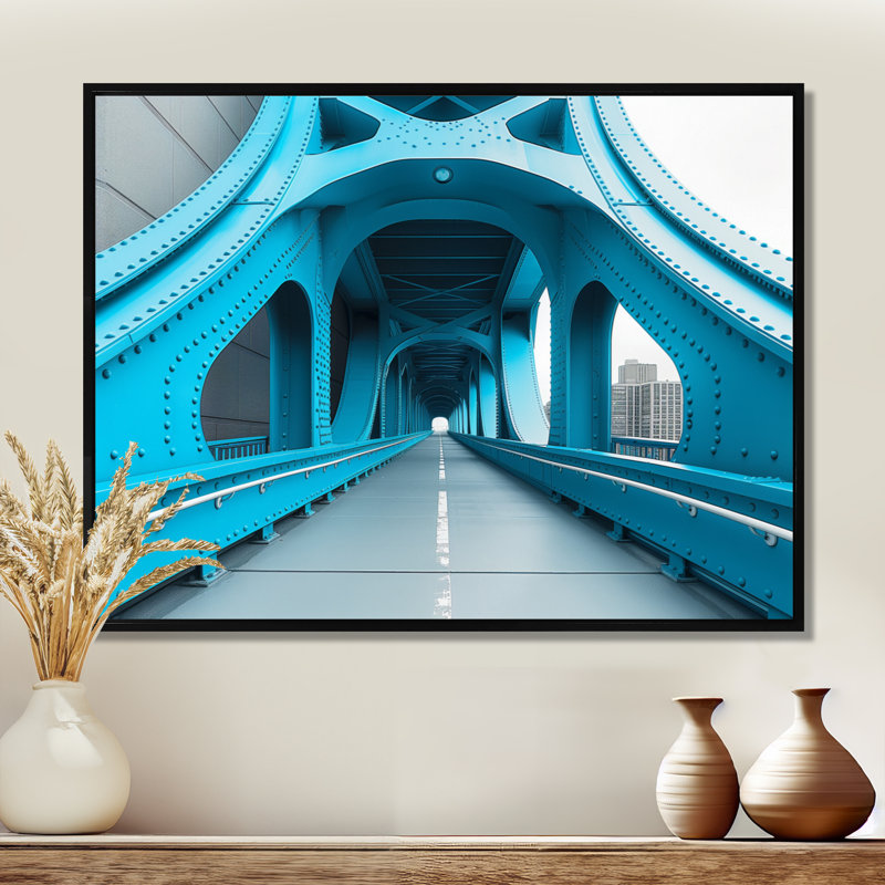 Blue Blue River River Ramp Walkway - Bridges, décoration murale, Toile avec cadre flottant noir, H 24 po x l 32 po x P 1 po