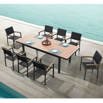 Ensemble repas extensible pour 8 personnes Carlo, structure en faux bois et aluminium